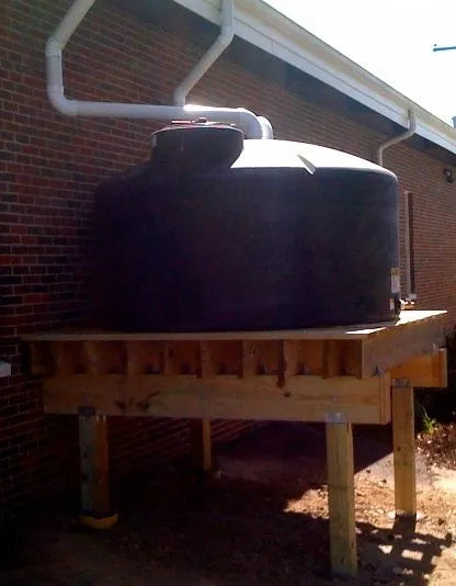 Elevated rainwater tank platform constructed by Rain Brothers for a Mennonite Church in Columbus, Ohio