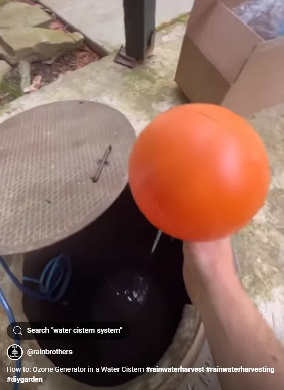 Installing an ozone generator with floating tether system into a rainwater cistern