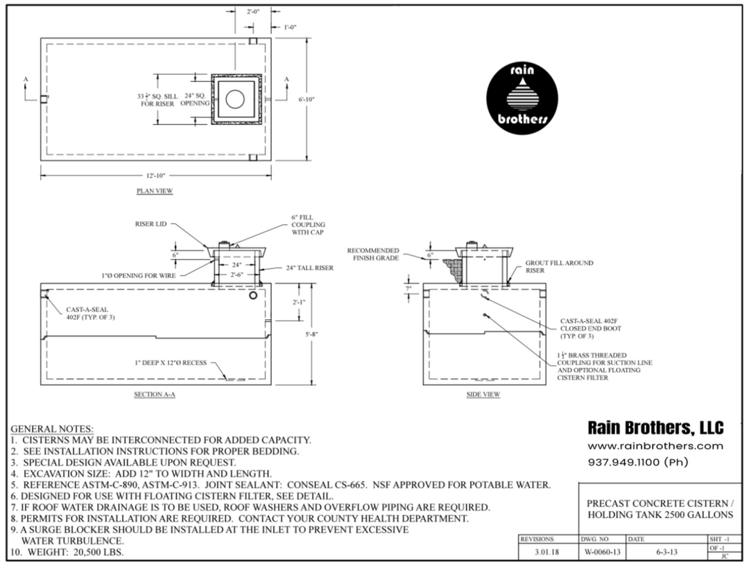 2500-Gallon Reinforced Precast Concrete Cistern (Made in Ohio) 