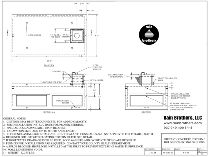 3300-Gallon Reinforced Precast Concrete Cistern (Made in Ohio) 