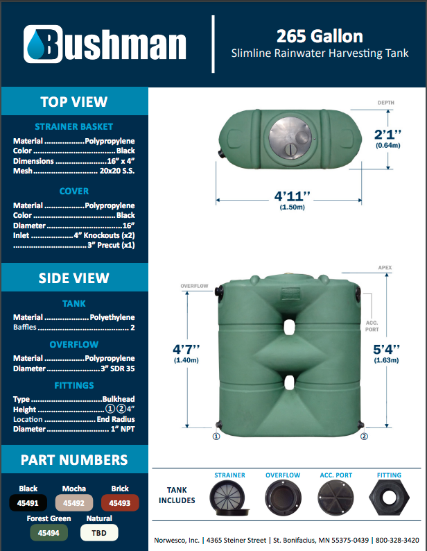 Bushman 265 Gallon Slimline Rainwater Harvesting Tank 