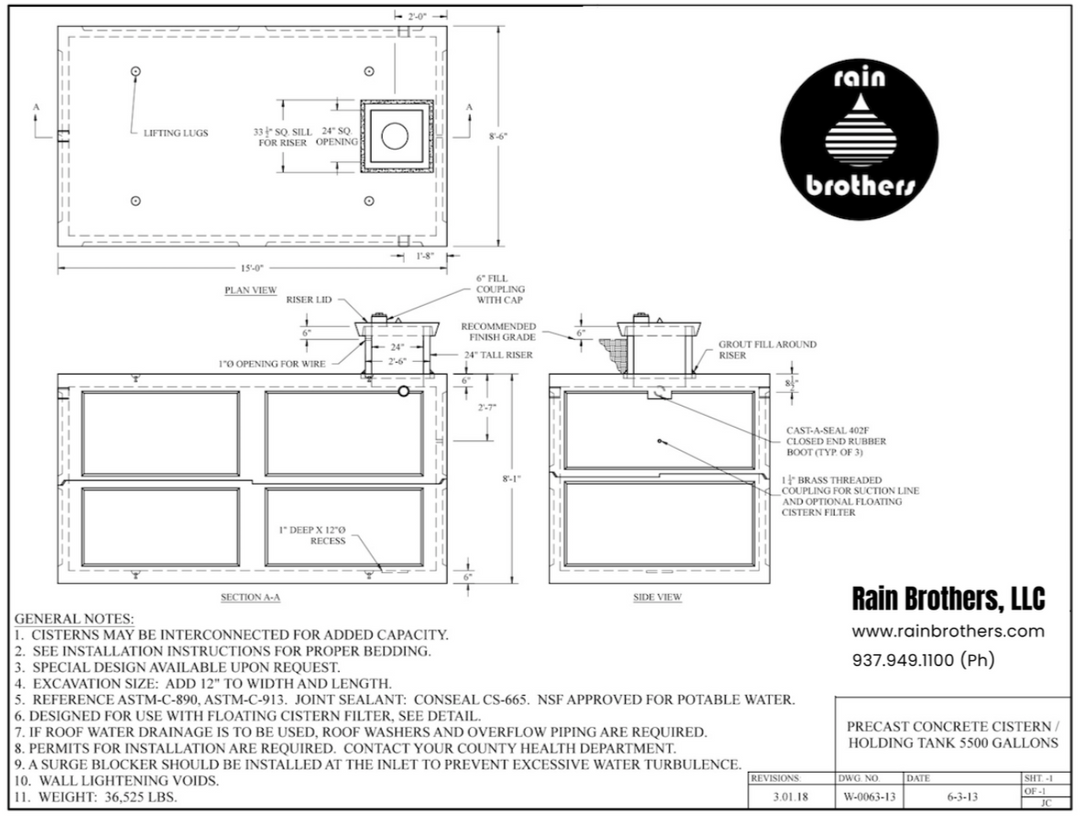 5500-Gallon Reinforced Precast Concrete Cistern (Made in Ohio) 