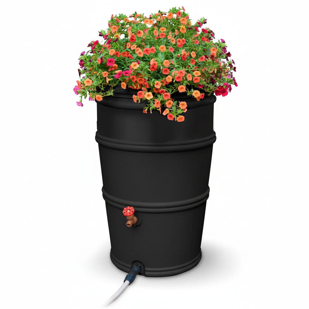 50-Gallon ECO RainStation, 100% Recycled Plastic Rain Barrel (Charcoal) 