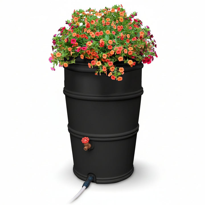 50-Gallon ECO RainStation, 100% Recycled Plastic Rain Barrel (Charcoal) 
