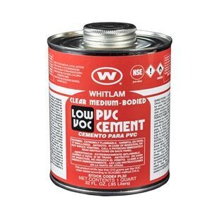 WHITLAM Clear Medium Bodied Low VOC PVC Cement (Quart - .95L) 